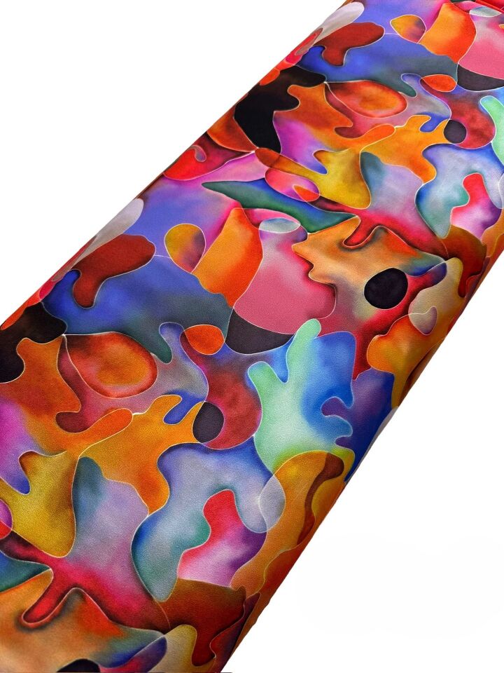 Suluboya Desen Elbiselik Gömleklik Krep Kumaş