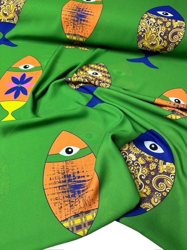 Suluboya Desen Elbiselik Gömleklik Krep Kumaş