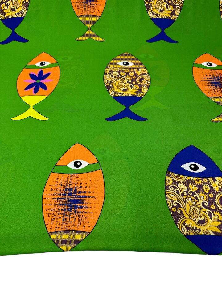 Suluboya Desen Elbiselik Gömleklik Krep Kumaş