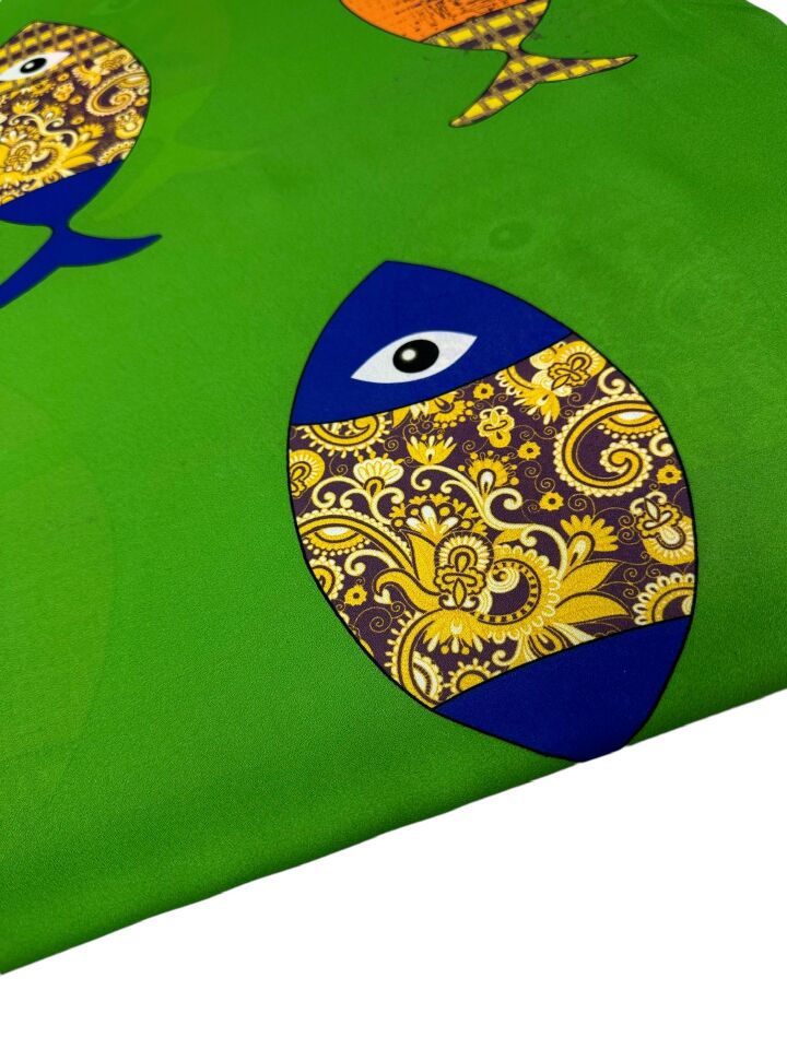 Suluboya Desen Elbiselik Gömleklik Krep Kumaş