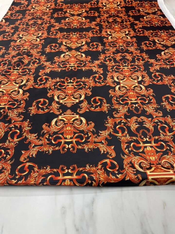 Turuncu Nakış Desen Elbiselik Gömleklik Tivil Saten Kumaş