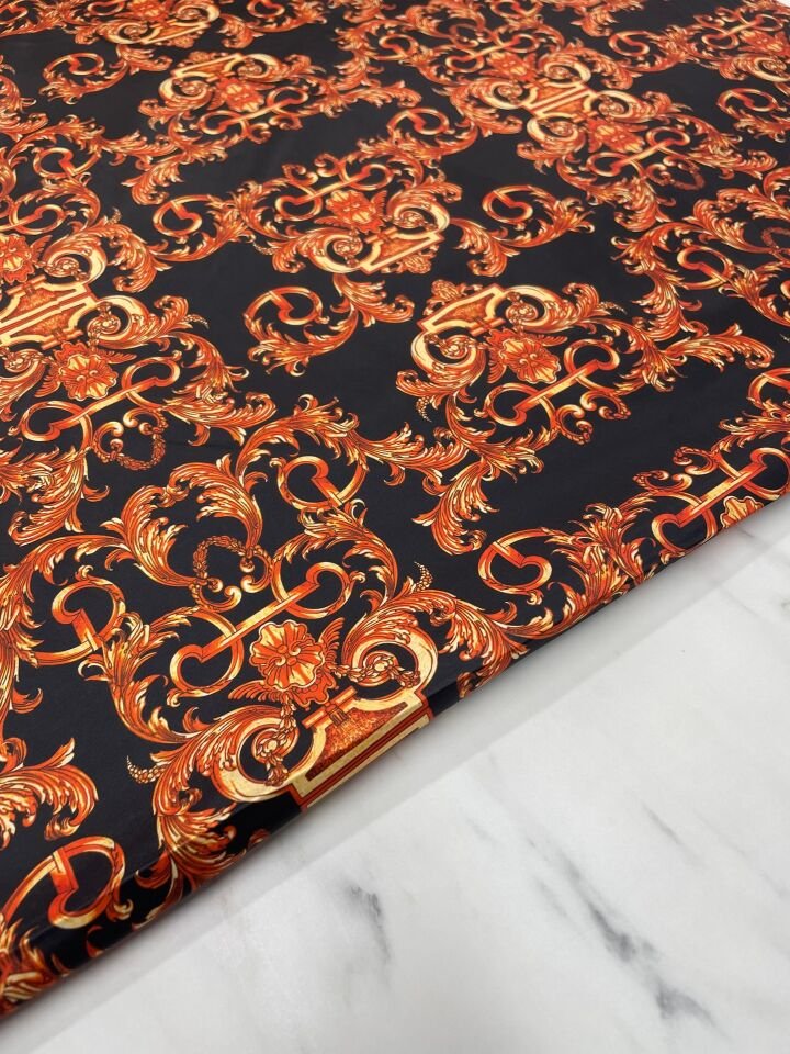 Turuncu Nakış Desen Elbiselik Gömleklik Tivil Saten Kumaş