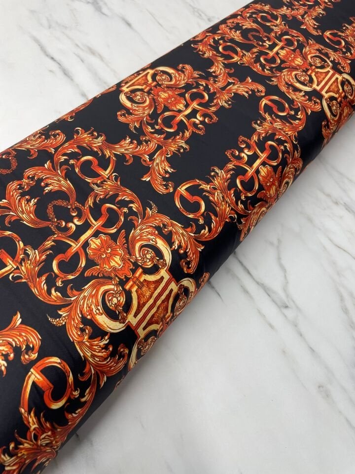 Turuncu Nakış Desen Elbiselik Gömleklik Tivil Saten Kumaş