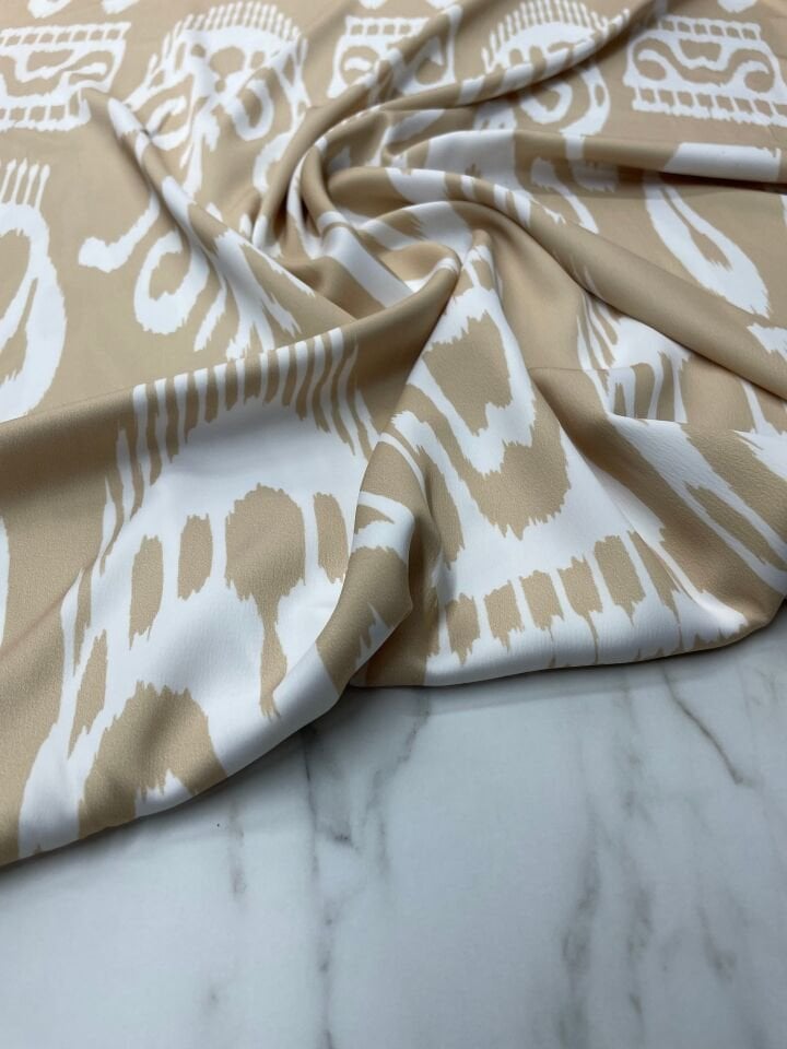 Bej Desen Elbiselik Gömleklik Tivil Saten Kumaş