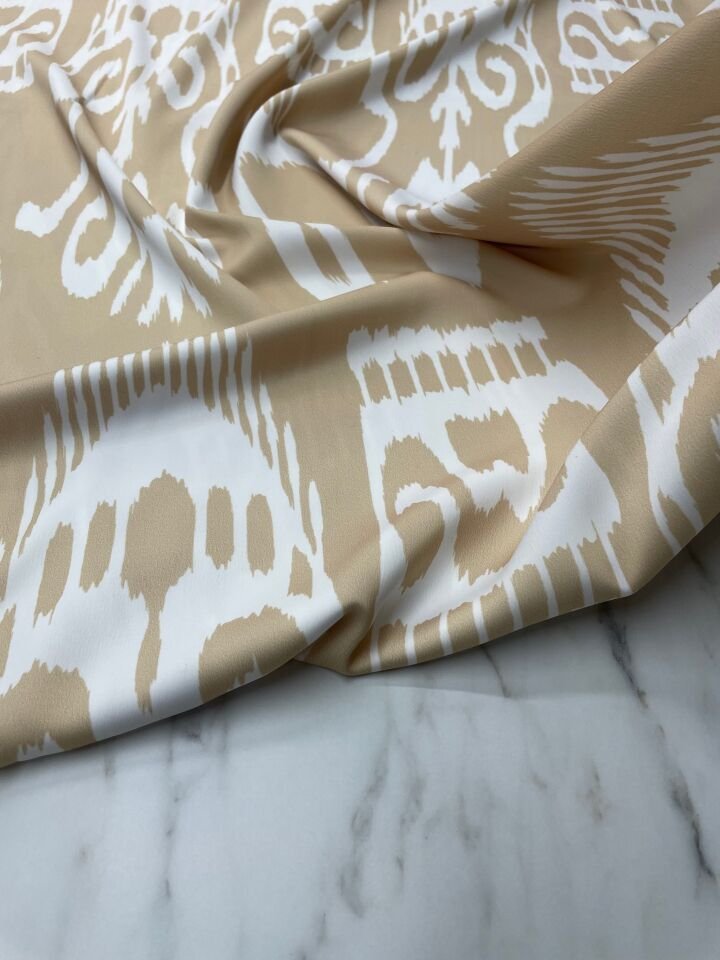 Bej Desen Elbiselik Gömleklik Tivil Saten Kumaş