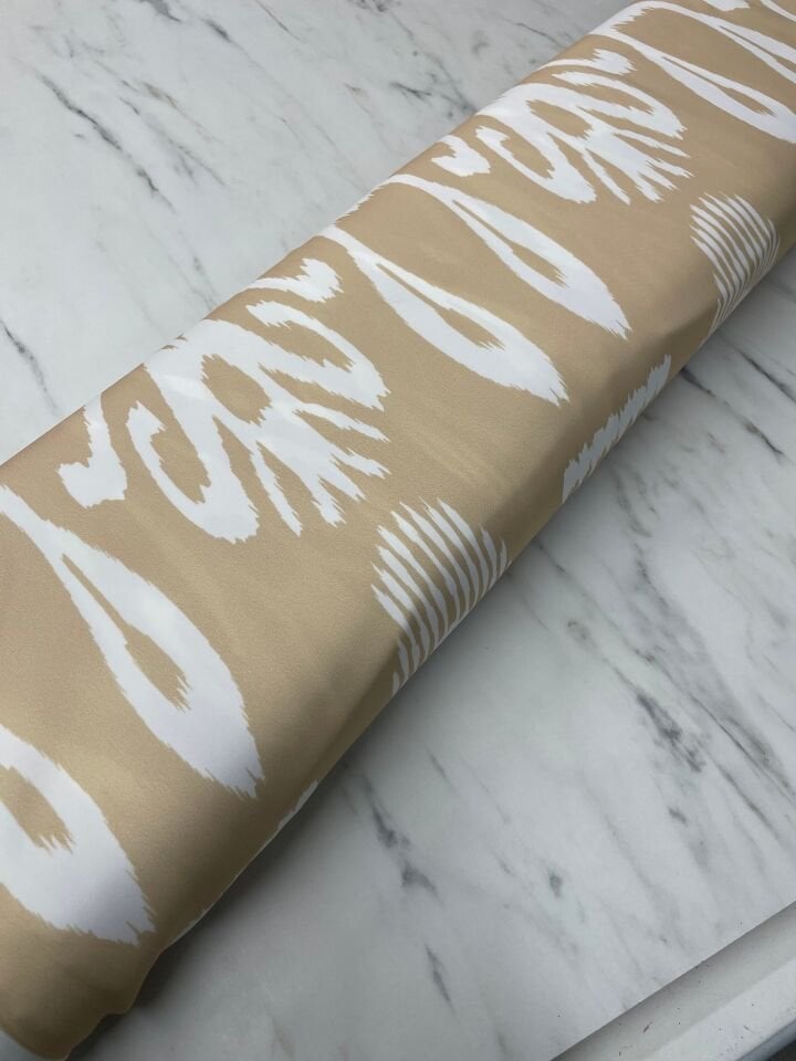 Bej Desen Elbiselik Gömleklik Tivil Saten Kumaş