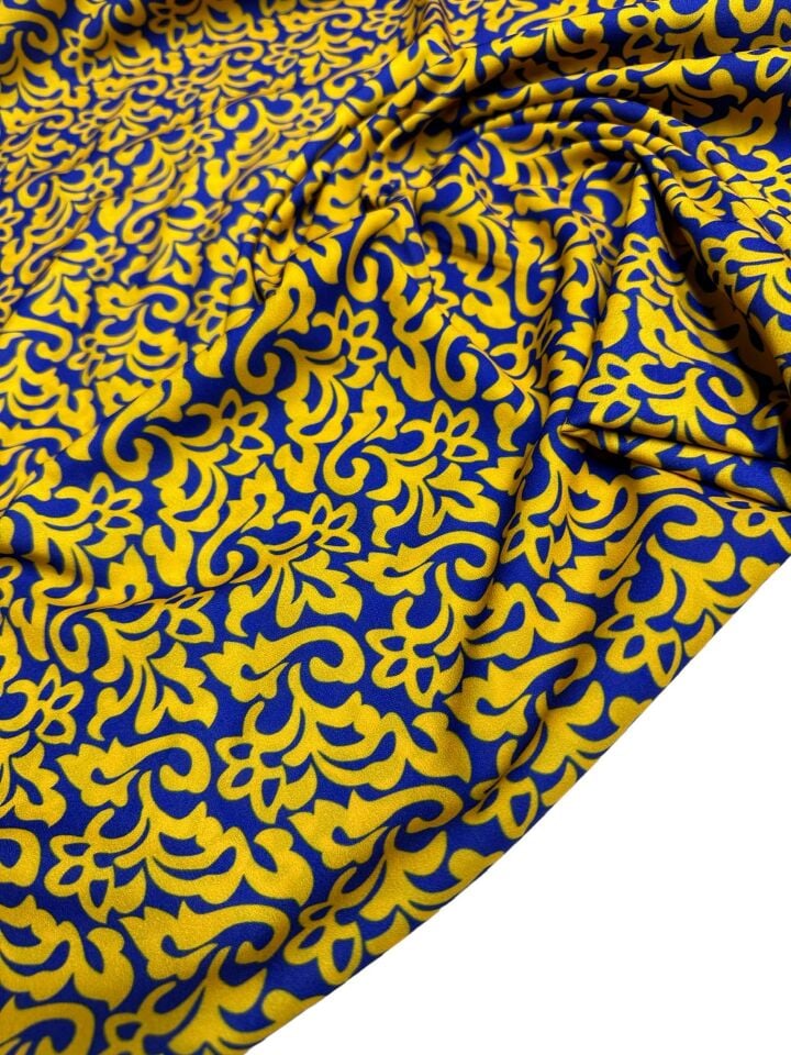 Sarı Nakış Desen Elbiselik Gömleklik Krep Kumaş