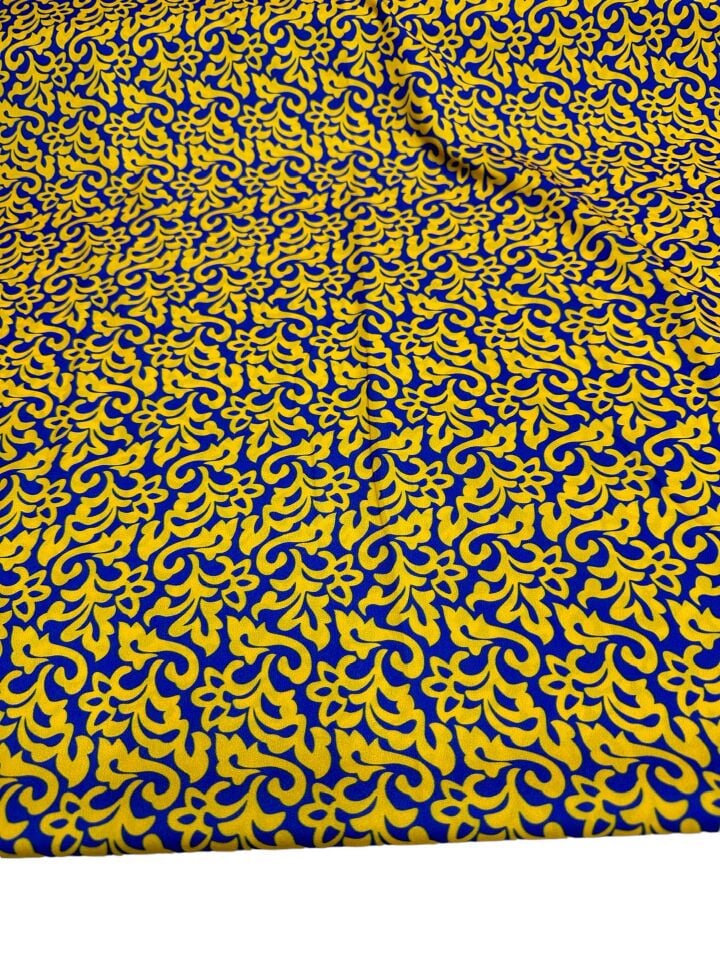 Sarı Nakış Desen Elbiselik Gömleklik Krep Kumaş