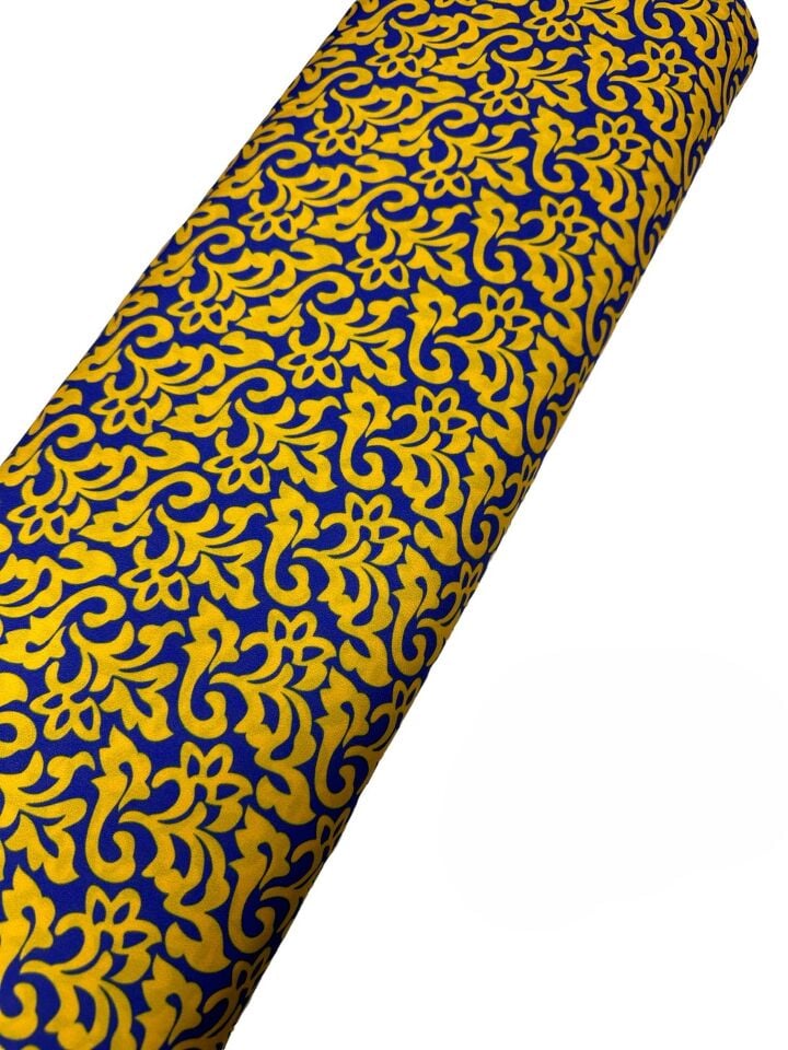 Sarı Nakış Desen Elbiselik Gömleklik Krep Kumaş