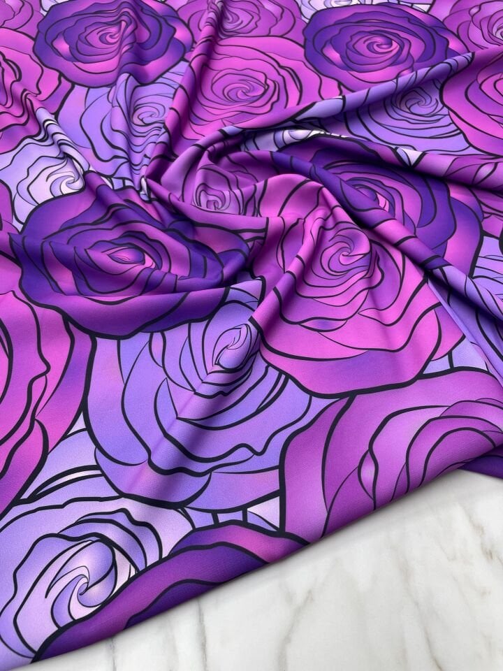 Büyük Çiçek Desen Elbiselik Gömleklik Krep Kumaş