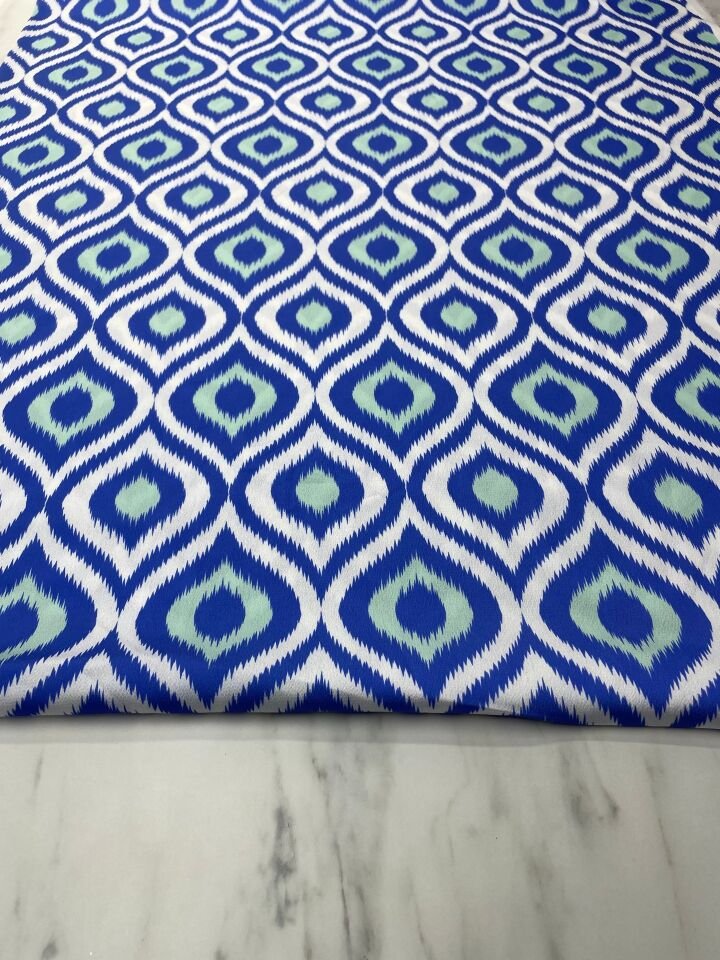 Mavi İkat Desen Elbiselik Gömleklik Tivil Saten Kumaş