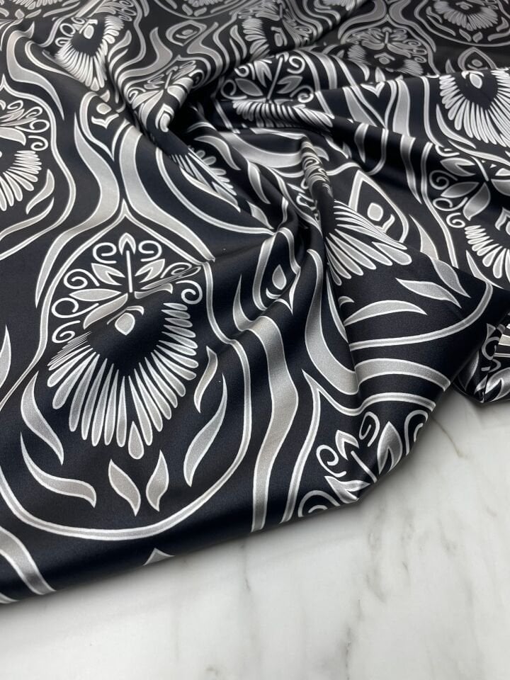 Siyah Diaz Desen Elbiselik Gömleklik Tivil Saten Kumaş