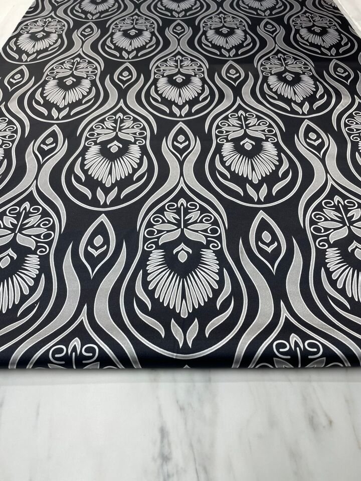 Siyah Diaz Desen Elbiselik Gömleklik Tivil Saten Kumaş