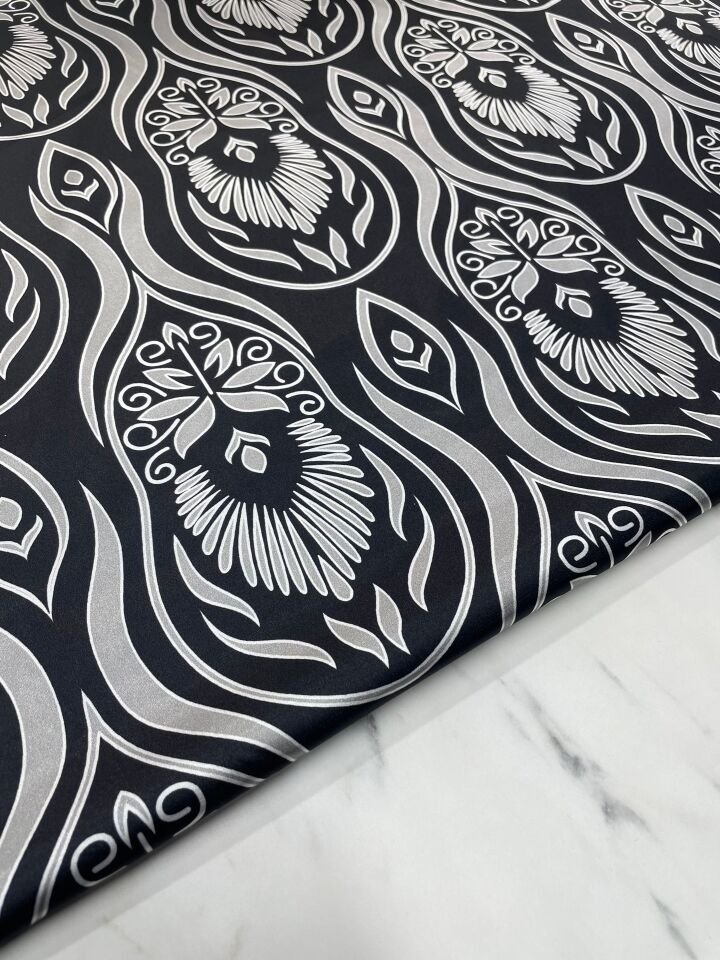 Siyah Diaz Desen Elbiselik Gömleklik Tivil Saten Kumaş