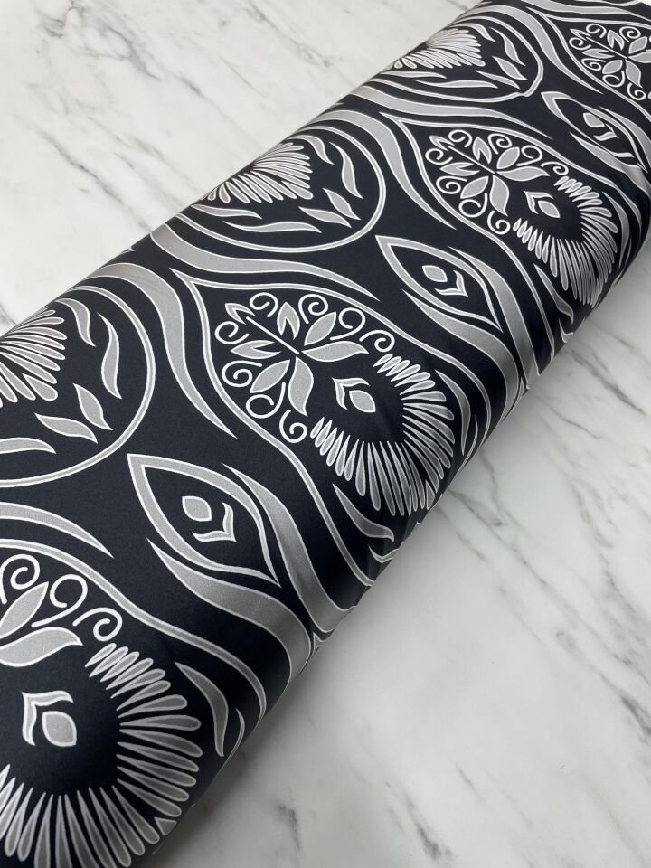 Siyah Diaz Desen Elbiselik Gömleklik Tivil Saten Kumaş