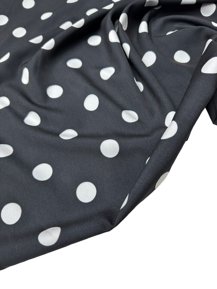 Siyah Puantiye Desen Elbiselik Gömleklik Krep Kumaş