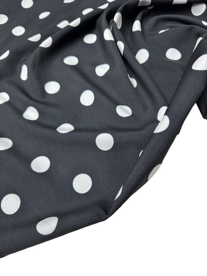 Siyah Puantiye Desen Elbiselik Gömleklik Krep Kumaş