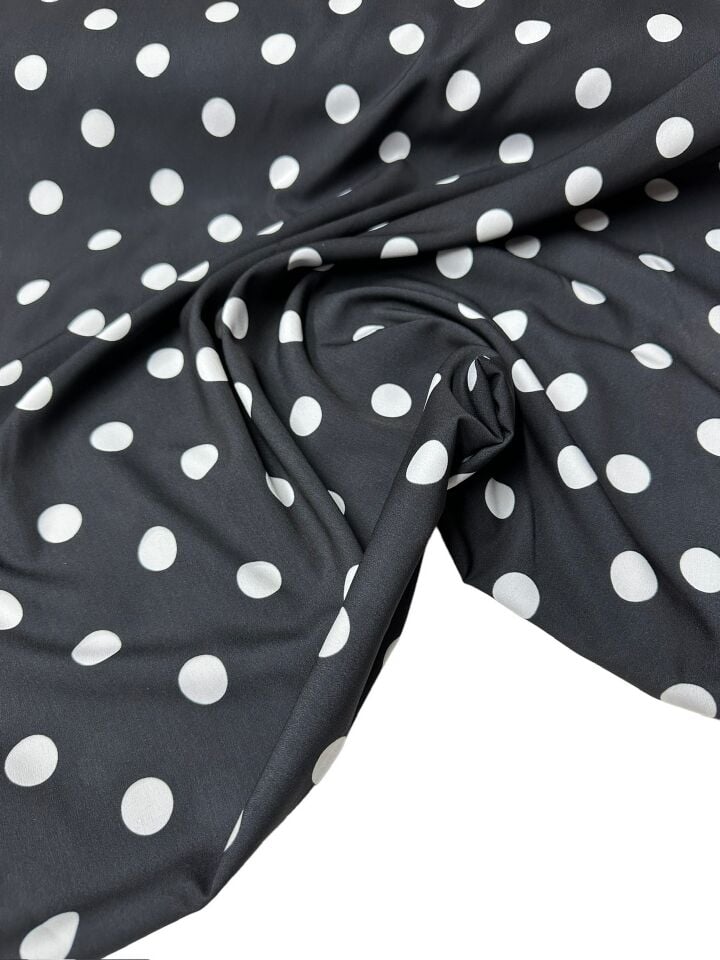 Siyah Puantiye Desen Elbiselik Gömleklik Krep Kumaş