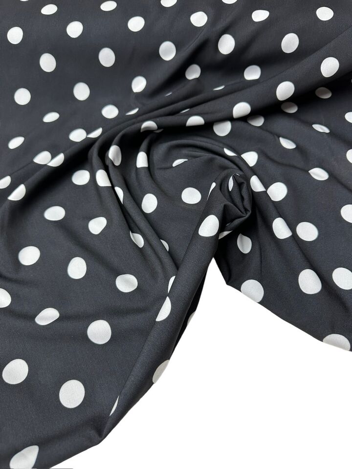 Siyah Puantiye Desen Elbiselik Gömleklik Krep Kumaş