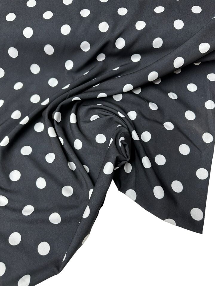 Siyah Puantiye Desen Elbiselik Gömleklik Krep Kumaş