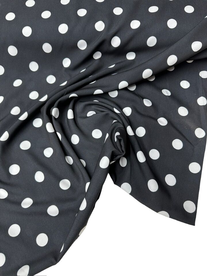 Siyah Puantiye Desen Elbiselik Gömleklik Krep Kumaş