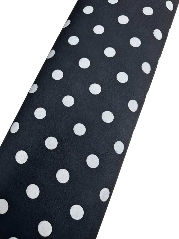 Siyah Puantiye Desen Elbiselik Gömleklik Krep Kumaş