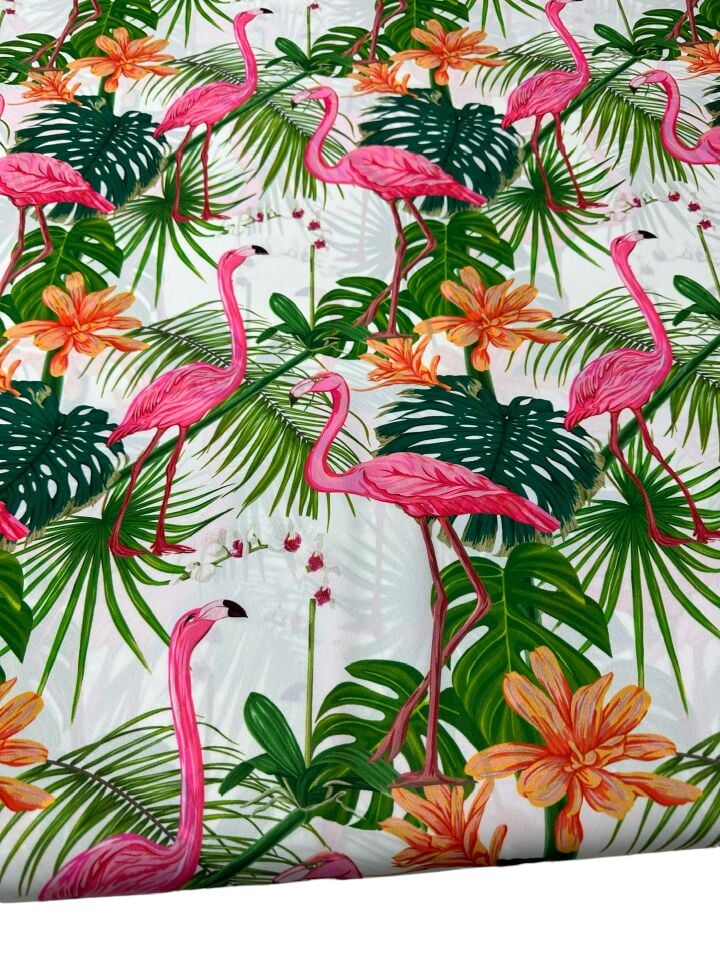 Flamingo Desen Elbiselik Gömleklik Krep Kumaş