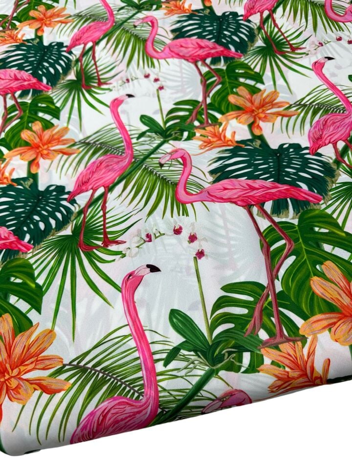 Flamingo Desen Elbiselik Gömleklik Krep Kumaş