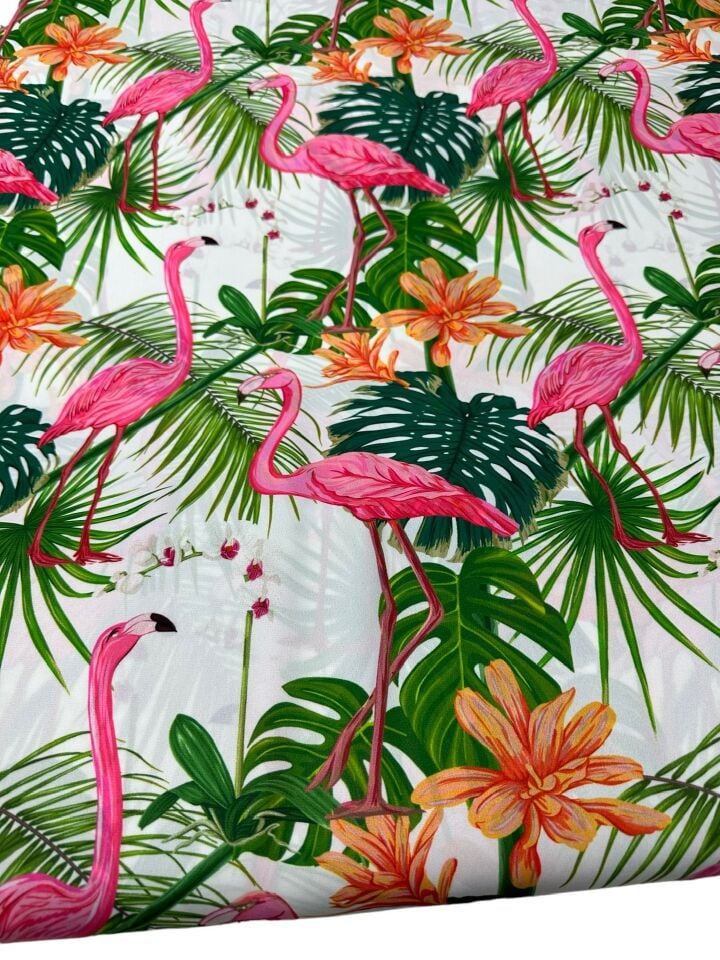 Flamingo Desen Elbiselik Gömleklik Krep Kumaş