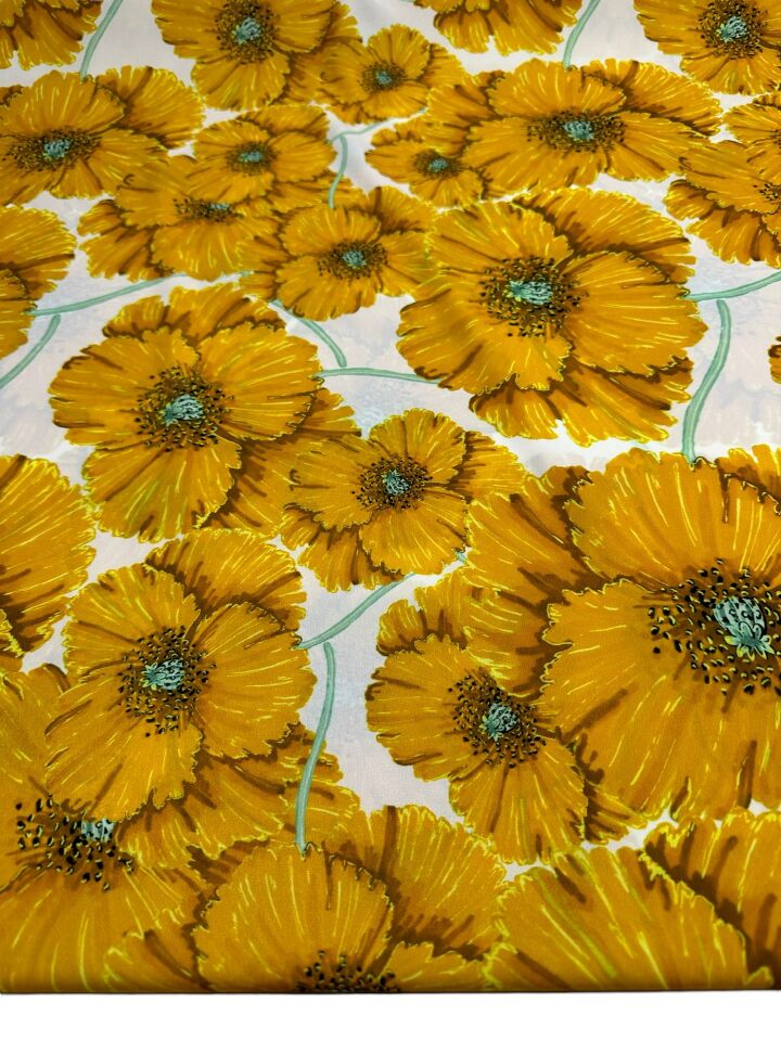 Sarı Geranium Desen Elbiselik Gömleklik Krep Kumaş