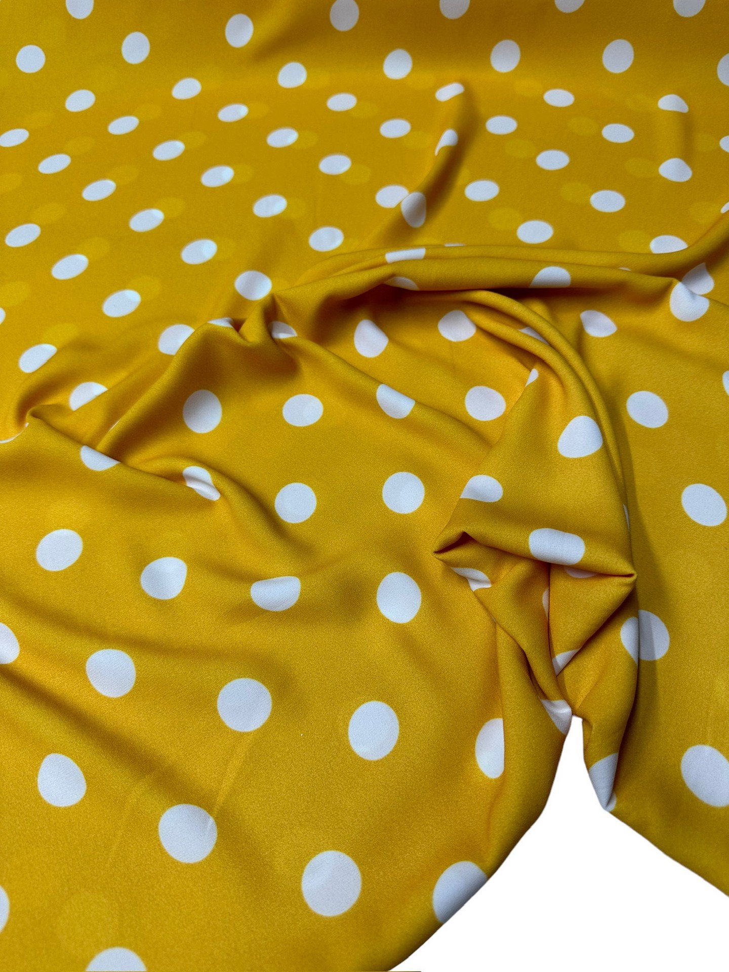 Sarı Puantiye Desen Elbiselik Gömleklik Krep Kumaş
