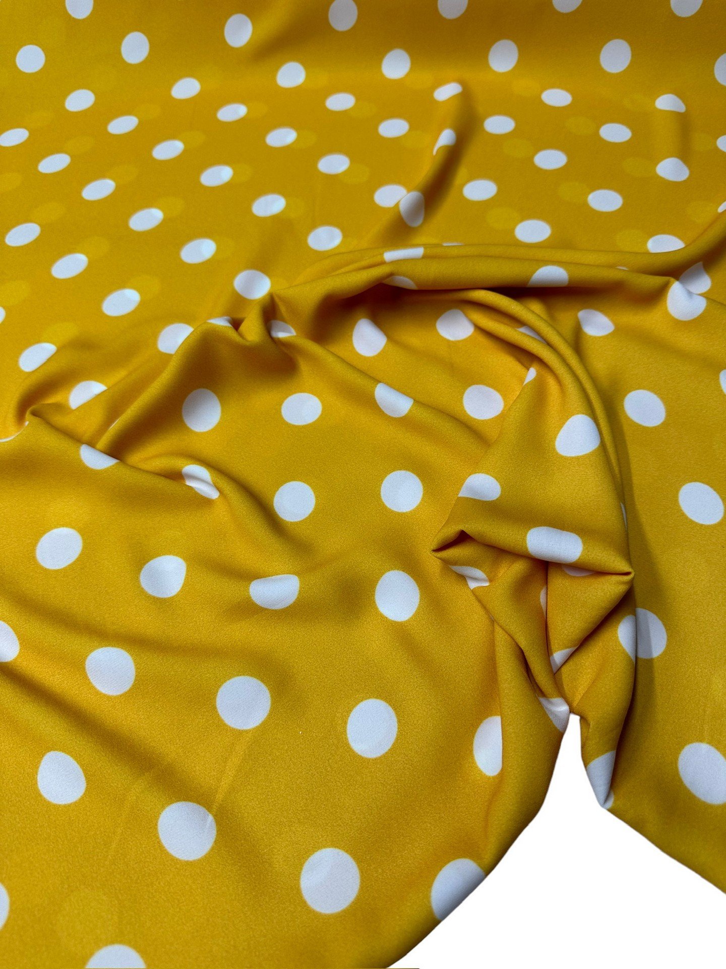 Sarı Puantiye Desen Elbiselik Gömleklik Krep Kumaş