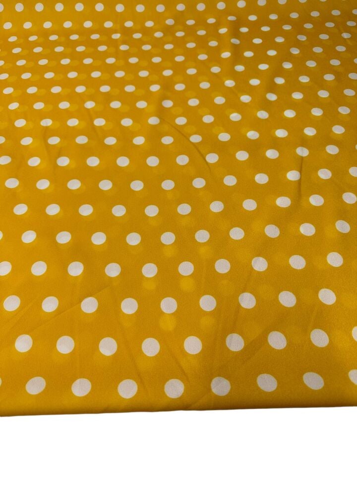 Sarı Puantiye Desen Elbiselik Gömleklik Krep Kumaş