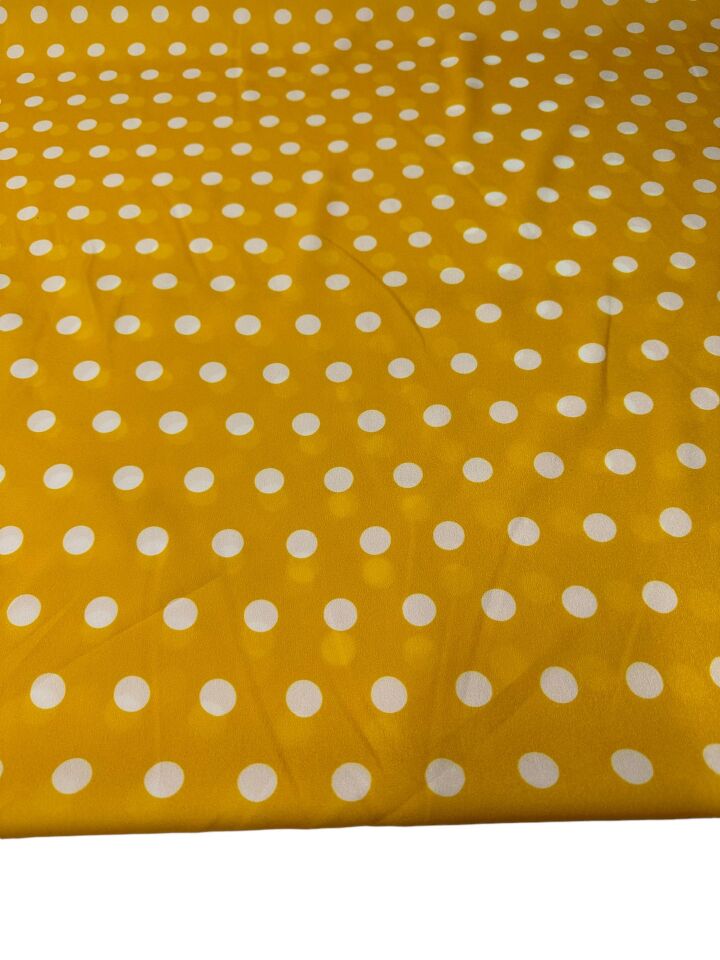 Sarı Puantiye Desen Elbiselik Gömleklik Krep Kumaş