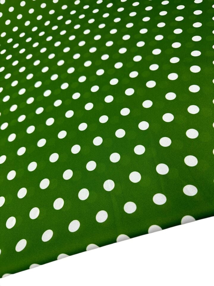 Yeşil Puantiye Desen Elbiselik Gömleklik Krep Kumaş