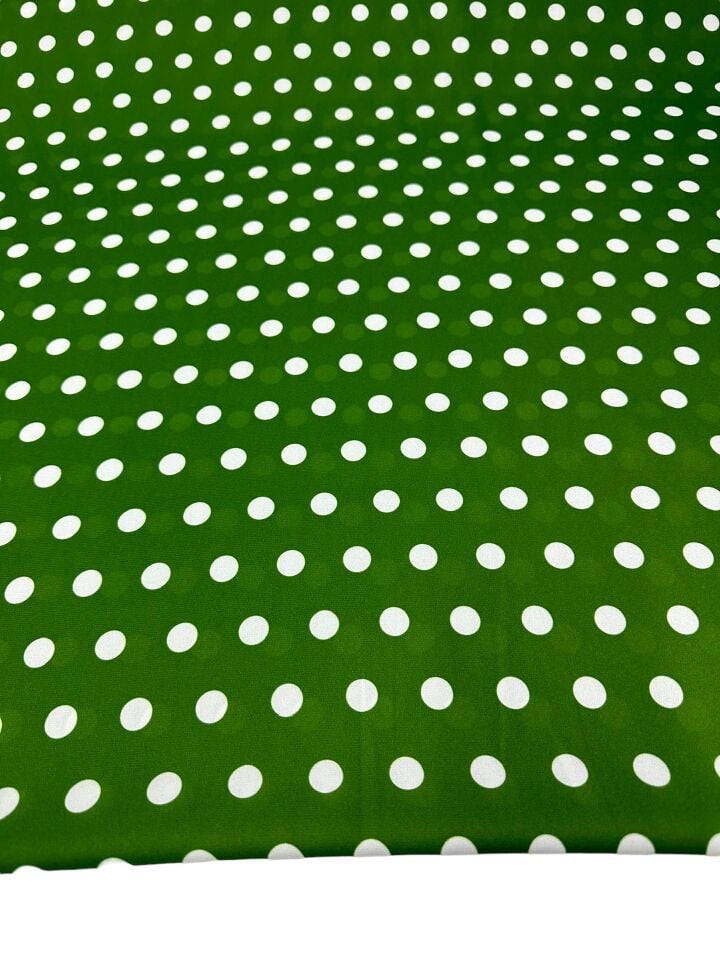 Yeşil Puantiye Desen Elbiselik Gömleklik Krep Kumaş