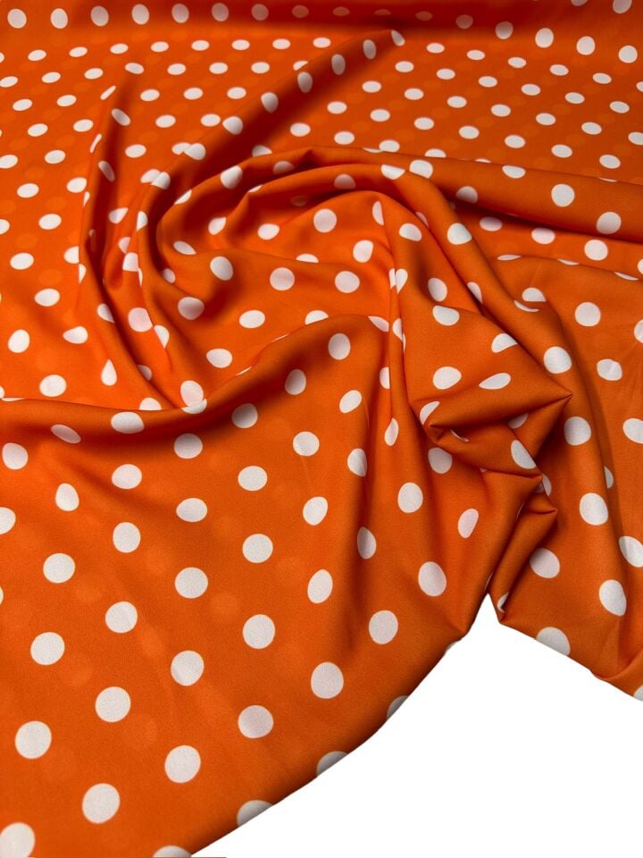 Turuncu Puantiye Desen Elbiselik Gömleklik Krep Kumaş