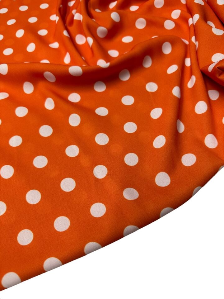 Turuncu Puantiye Desen Elbiselik Gömleklik Krep Kumaş