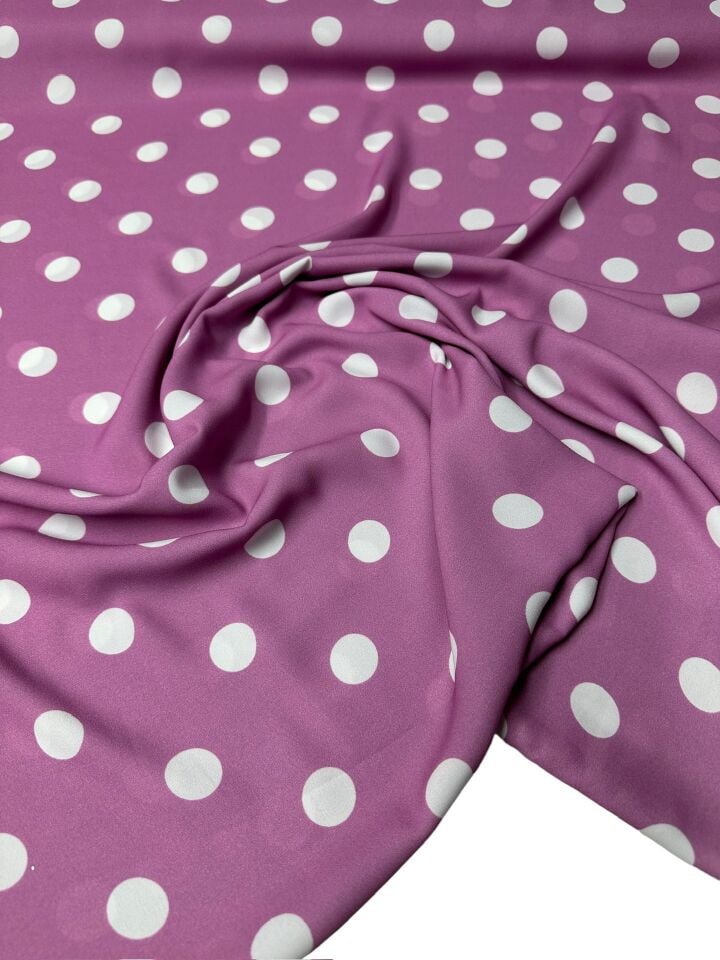 Leylak Puantiye Desen Elbiselik Gömleklik Krep Kumaş