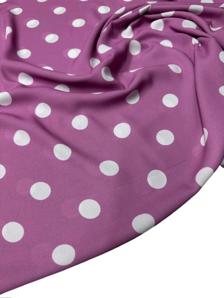 Leylak Puantiye Desen Elbiselik Gömleklik Krep Kumaş