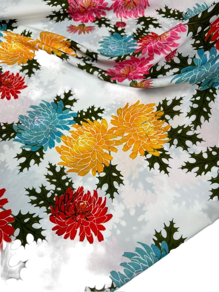 Çiçek Desen Elbiselik Gömleklik Krep Kumaş