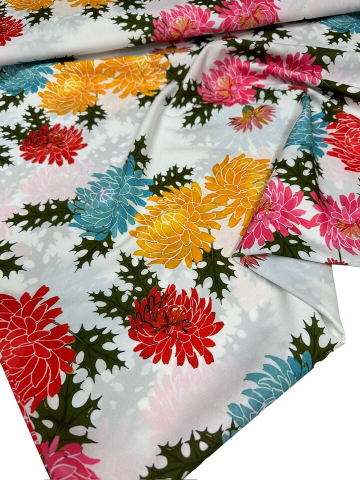 Çiçek Desen Elbiselik Gömleklik Krep Kumaş