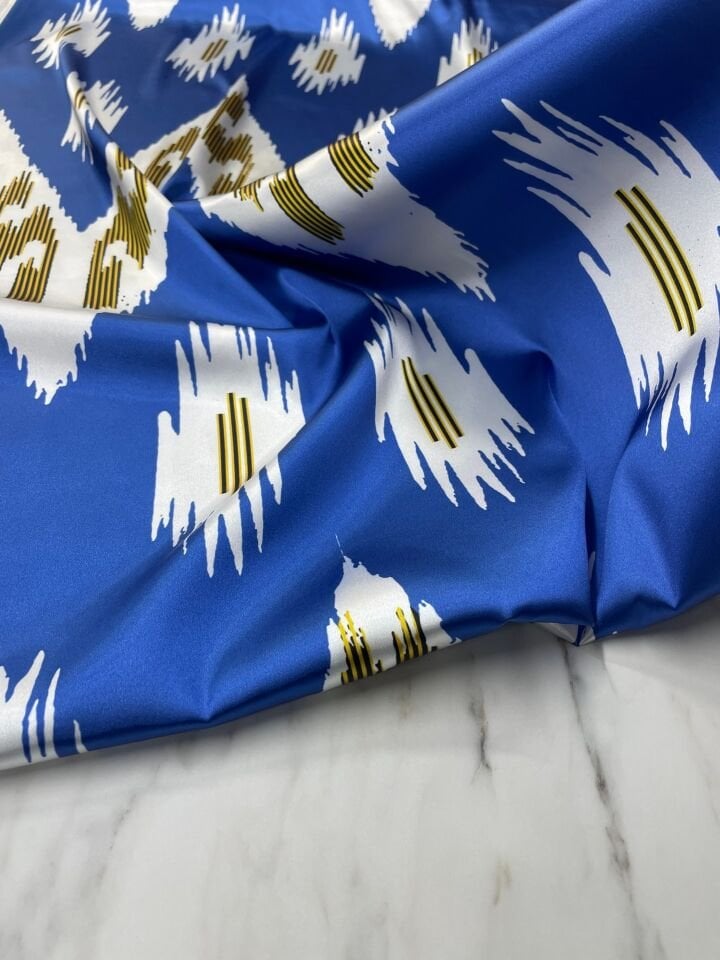 mavi Urla Desen Elbiselik Gömleklik Tivil Saten Kumaş