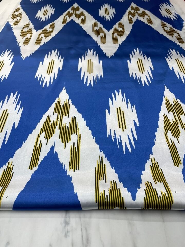 mavi Urla Desen Elbiselik Gömleklik Tivil Saten Kumaş
