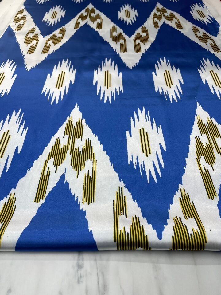 mavi Urla Desen Elbiselik Gömleklik Tivil Saten Kumaş
