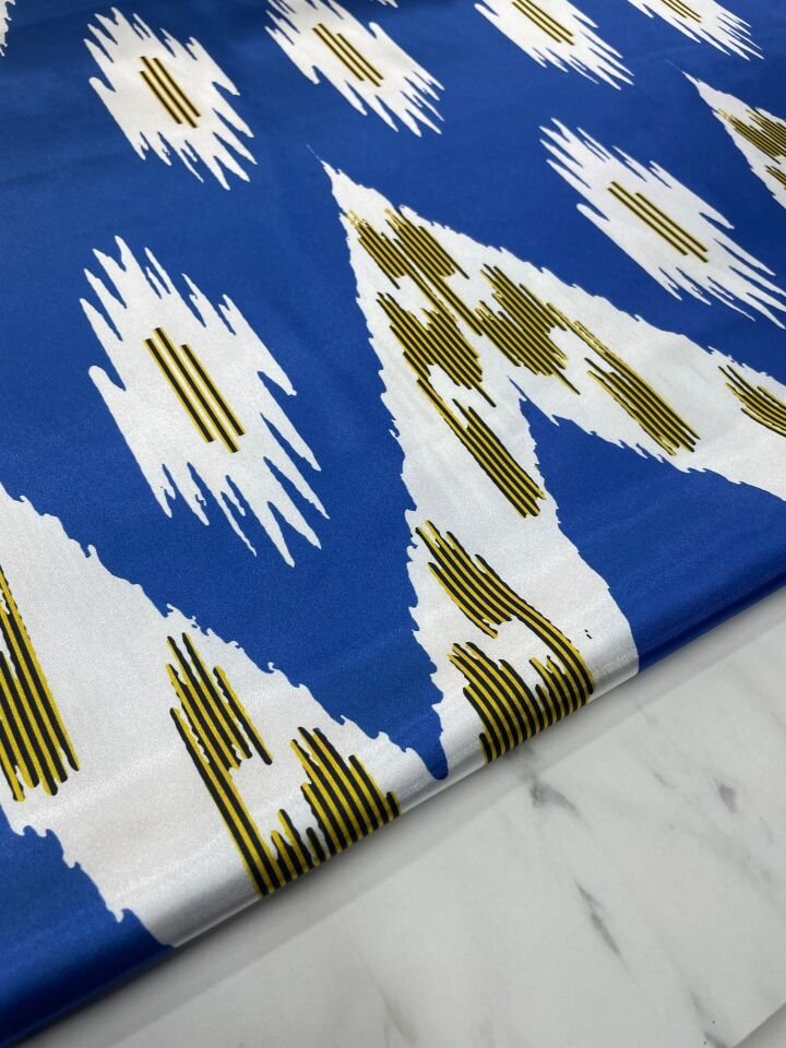 mavi Urla Desen Elbiselik Gömleklik Tivil Saten Kumaş