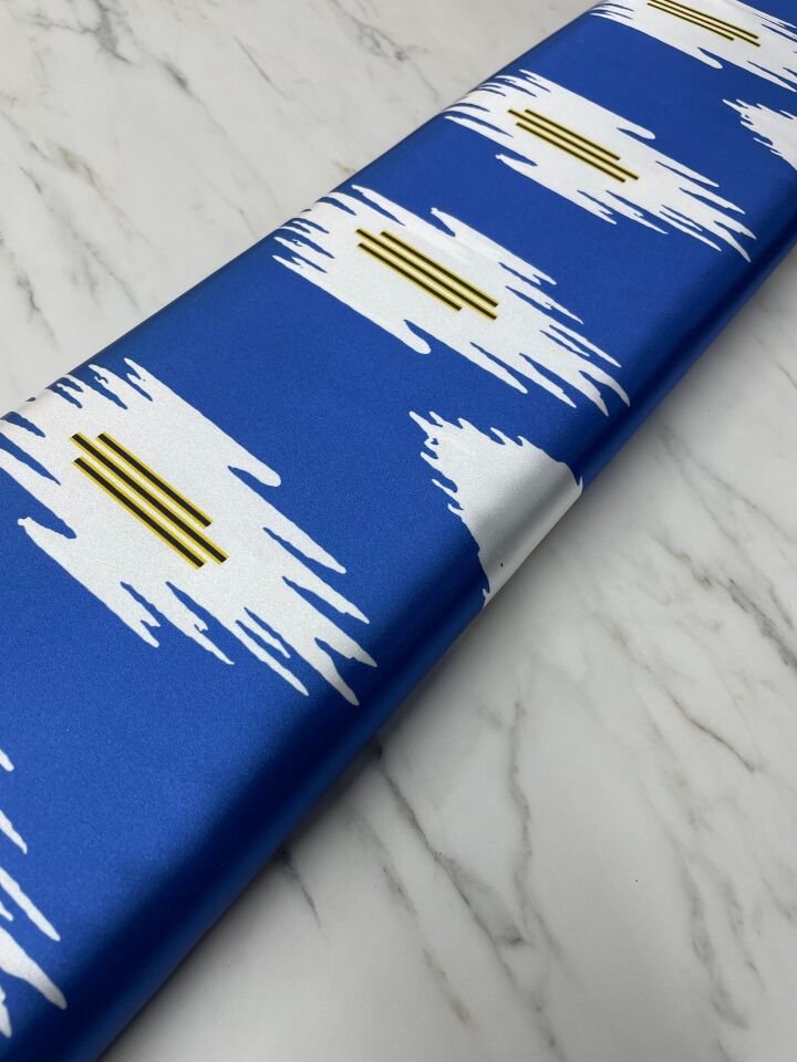 mavi Urla Desen Elbiselik Gömleklik Tivil Saten Kumaş