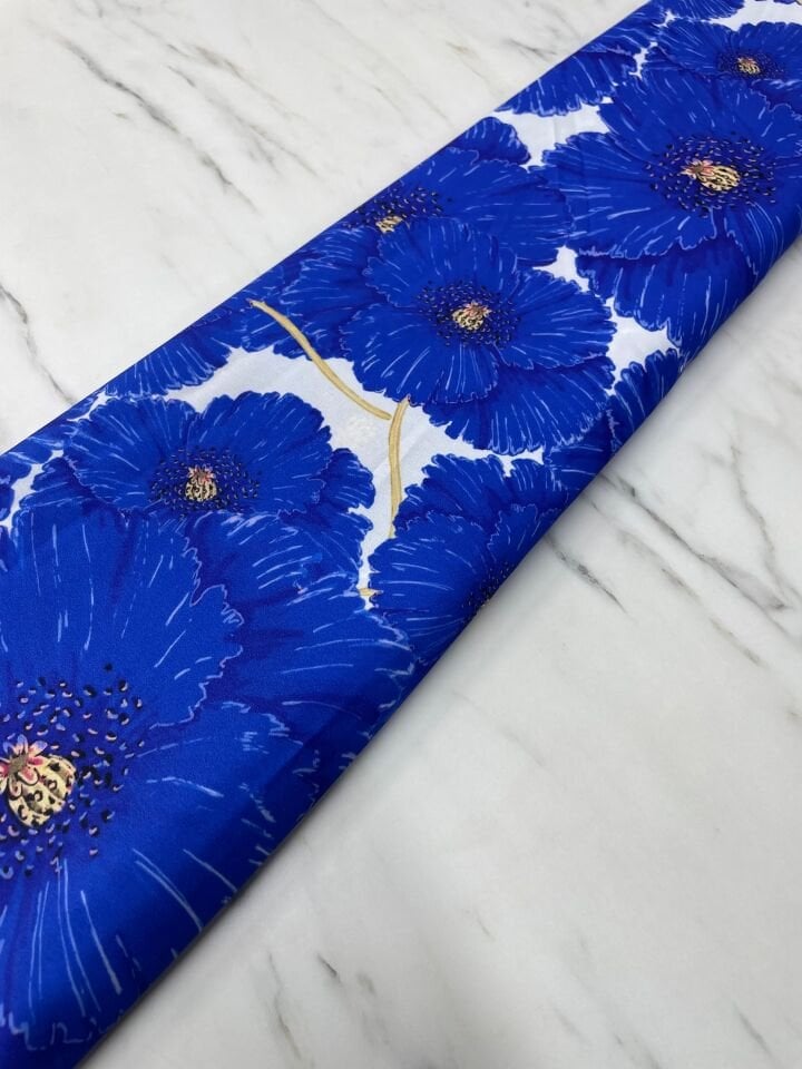 Mavi Geranium Desen Elbiselik Gömleklik Krep Kumaş