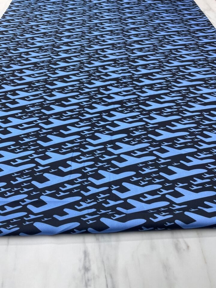 Mavi F Desen Elbiselik Gömleklik Tivil Saten Kumaş