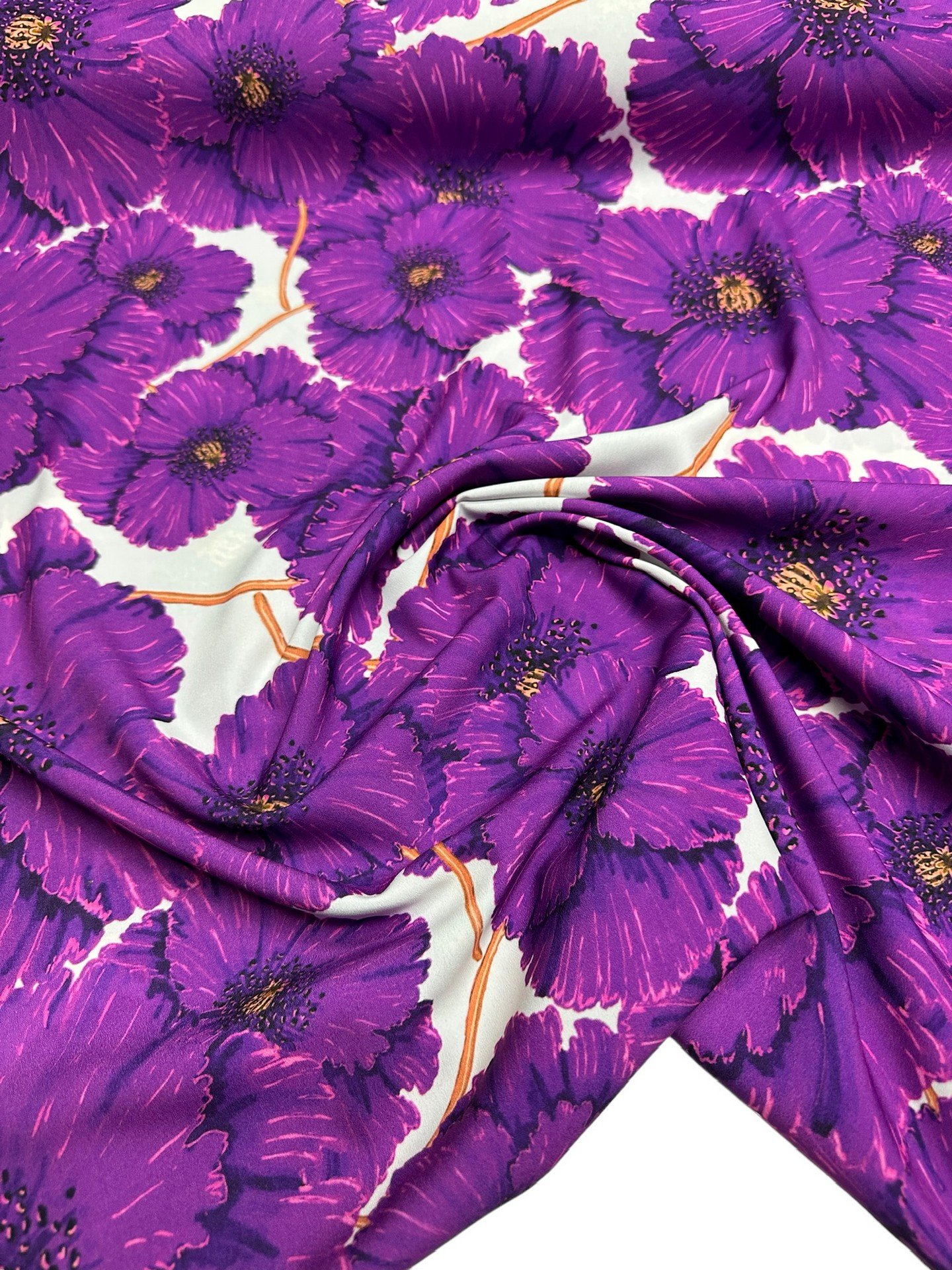 Mor Geranium Desen Elbiselik Gömleklik Krep Kumaş